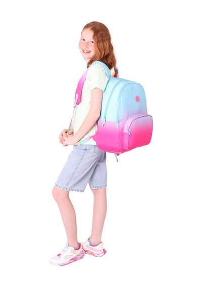 Kaukko Rainbow Kız Çocuk Üç Bölmeli İlkokul Ve Ortaokul Çantası - Mavi Pembe Renk Geçişli - K1797 Mavi - Pembe