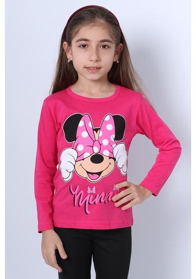 Hçm Kız Çocuk Uzun Kollu Tshirt 4 Mevsim Baskılı Bisiklet Yaka C43 Fuşya