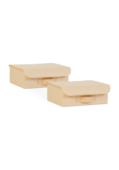 Ocean Home Textile 2'li Bej Balıksırtı Kapaklı Kutu Set 30 x 23 x 11 cm
