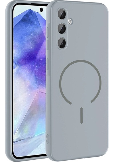 Samsung Uyumlu Galaxy A55 Kılıf M-safe Şarj Özellikli Zore Meta Kapak Titanyum-Gri