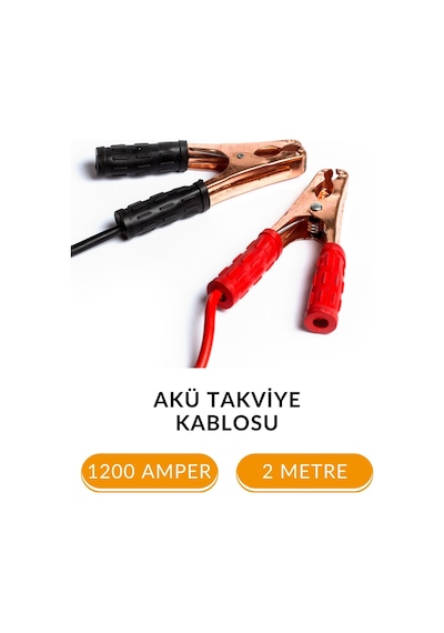 2 Metre Akü Takviye Şarj Kablosu 1200 Amper