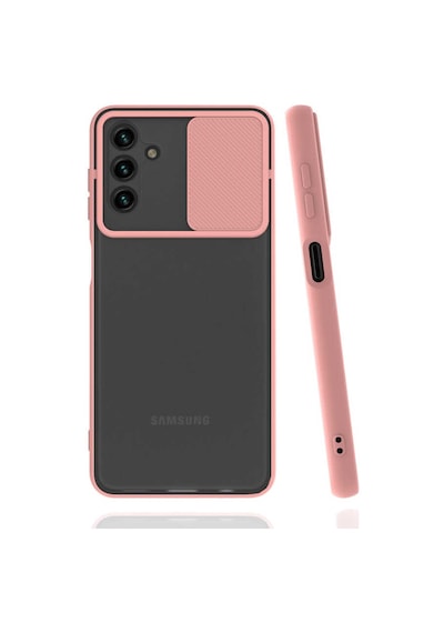 Noktaks Samsung Galaxy Uyumlu A13 5g Kılıf Slayt Sürgülü Arkası Buzlu Lensi Kapak Pembe Açık T19684