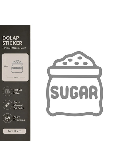 Şeker Mat Gri Dekoratif Folyo Sticker 14x14 Cm