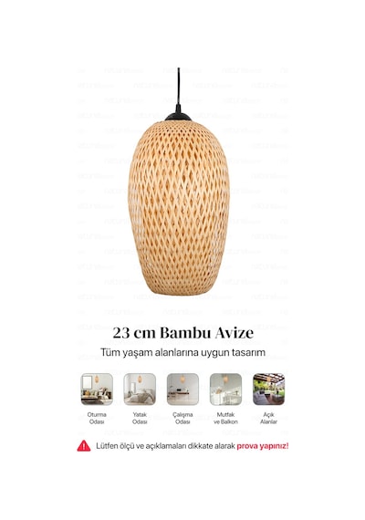 Bohem Bambu Boja Pendant Sarkıt Avize Lamba 23 Cm - Iskandinav, Modern, Bohem, Rattan Aydınlatma Bej