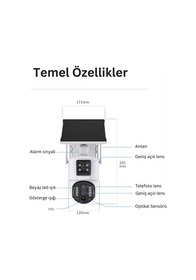 Avenir Av-m13 4g Simkartlı Solar Panelli 3 Lensli 12mp Full Color Gece Görüşü Çift Yönlü Ses Kamera