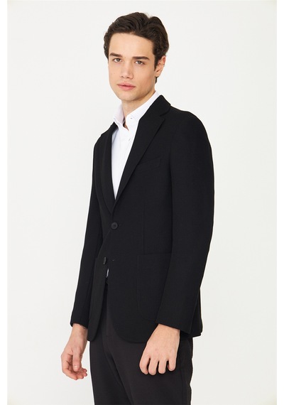 Siyah Kadife Fitilli Modern Kesim Düğmeli Blazer Ceket Siyah