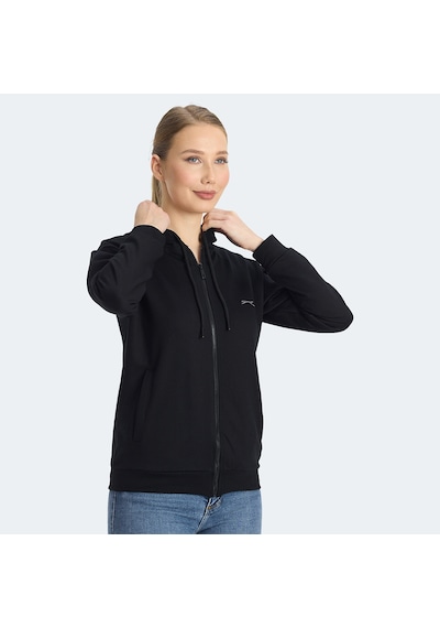 Slazenger KINET Kadın Fermuarlı Kapüşonlu Cepli Siyah Sweatshirt