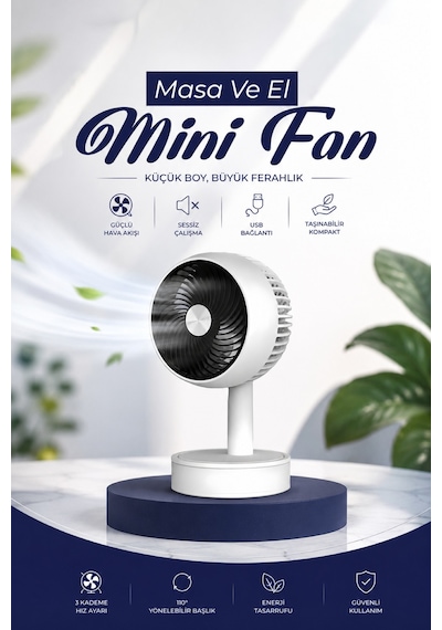 Şarjlı Masa Fanı, Portatif Fan, Masa Ve El Fan Taşınabilir Şarjlı Edilebilir Mini El Fan