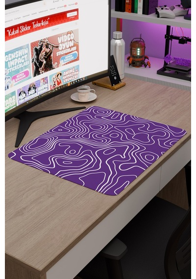 Mor Beyaz 48x40 Xl Taraftar Gaming Oyuncu Mouse Pad Kaymaz Taban Büyük Fare Altlığı Topography