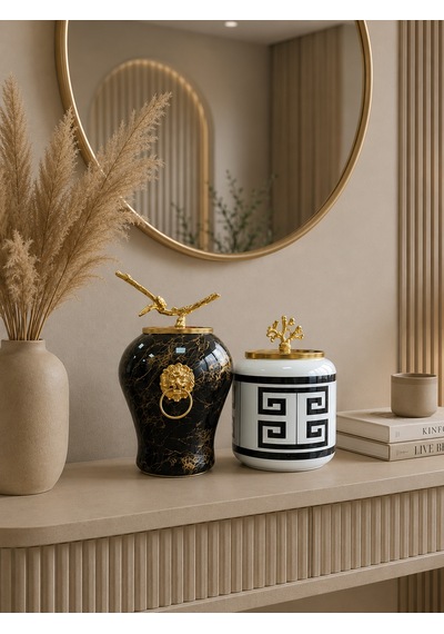Dekoratif - Siyah Mermer Şah Oval Versa Siyah Gold