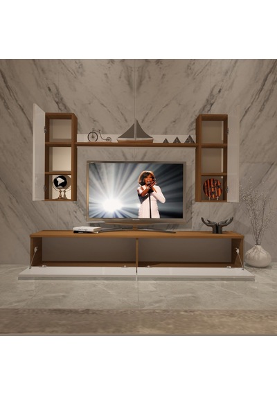 Decoraktiv Eko 7 Mdf Std Tv Ünitesi Tv Sehpası - Ceviz Beyaz Ahşap - Beyaz