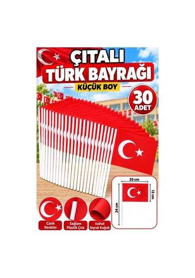 Çıtalı Bayrak Kağıt 20x12 Cm 30 Adet Ay Yıldızlı Türk Bayrağı Çıtalı Sopalı Küçük Bayrak Plastik Çubuklu Bayrak Diğer