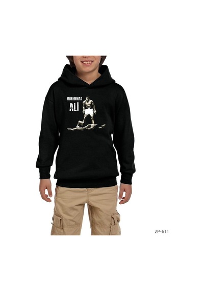 Zepplin Giyim Muhammed Ali Knockout Siyah Çocuk Kapşonlu Sweatshirt