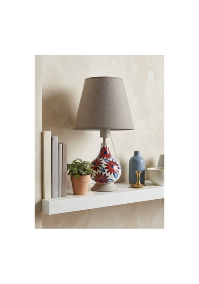 Işık Geçiren Porselen Abajur 46 Cm - Krem, İpek Şapkalı Pa020502s