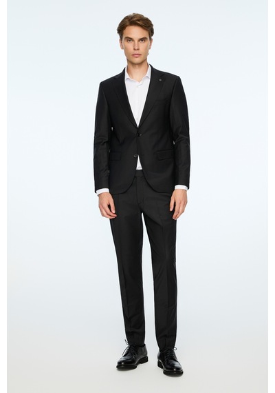 Morven Erkek Siyah Yün Platinium Düz Slim Fit Mono Yaka Takım Elbise 26mc001068001 Siyah