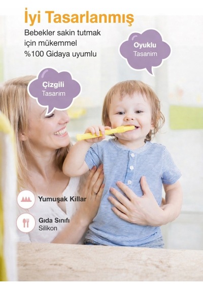 Bebek Diş Kaşıyıcısı Silikon Pipet & Diş Kaşıyıcı Set 3 Lü Bej, Yeşil & Sarı Dişlik Çiğneme Tüpü Pipet Yeşil - Sarı