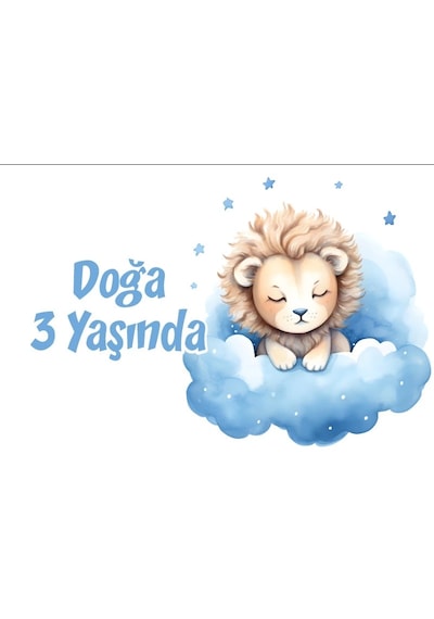 Mavi Sevimli Aslan Temalı Doğum Günü Afişi -2 50x70 Cm