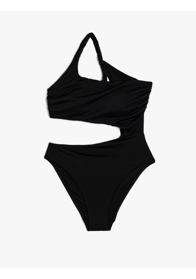Koton Tek Omuz Mayokini Asimetrik Drape Detaylı Siyah 4sak20156mm Siyah