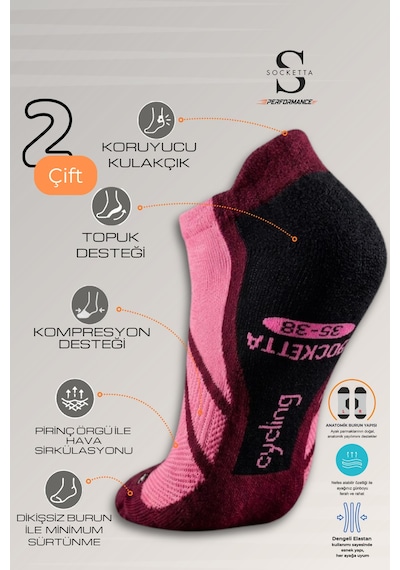 Socketta 2'li Siyah/fuşya Üniseks Dikişsiz Esnek Hafif Anatomik Patik Bisiklet Çorabı - Premium Siyah-fuşya Socketta 2'li Siyah/fuşya Üniseks Dikişsiz Esnek Hafif Anatomik Patik Bisiklet Çorabı - Premium Siyah-fuşya