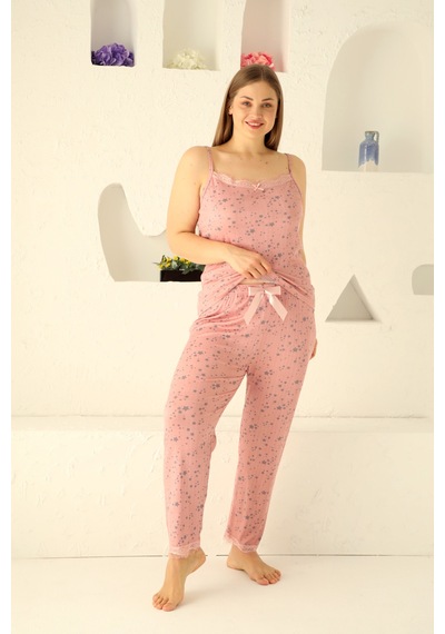 Nisanca Sabahlıklı Dantel Detaylı Pegasus Kadın Pijama Takımı-çeyizlik Takım- Geniş Beden Aralığı Pembe