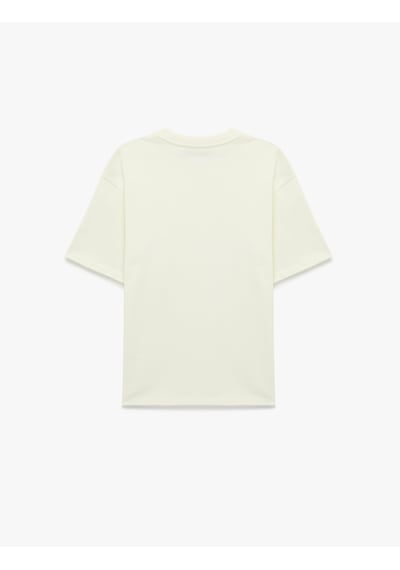 Koton Kısa Kollu Pamuklu Tok Kumaş Bisiklet Yaka Oversize Basic Tişört Ekru 6sam10385mk