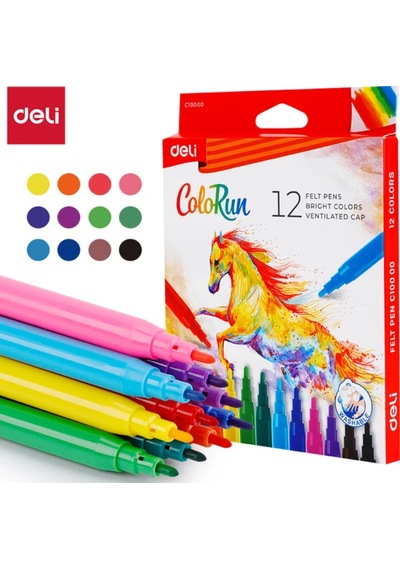 Deli Color Run Keçeli Kalem Karton Kutu 12'li