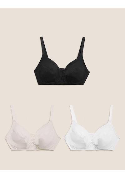 Marks & Spencer 3'lü Dantel Detaylı Balensiz Pamuklu Sütyen Seti T33007026 Pembe