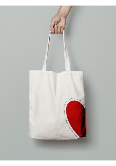 Akumastik Amor Bez Çanta 35x40cm - Tote Bag- Kalpli Çanta
