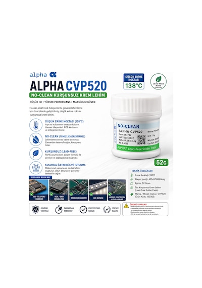 Cvp520 No-clean Kurşunsuz 138 C Düşük Isı Krem Lehim 52 Gram