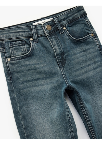 Koton Slim Fit Pamuklu Cepli Straight Fit Denim Pantolon Petrol 7wkb40003td