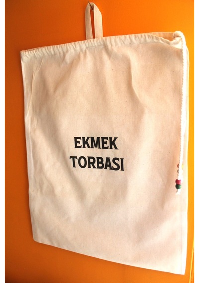 Büyük Boy Dekoratif Boncuklu Büzgülü Askılı Keten Ekmek Torbası