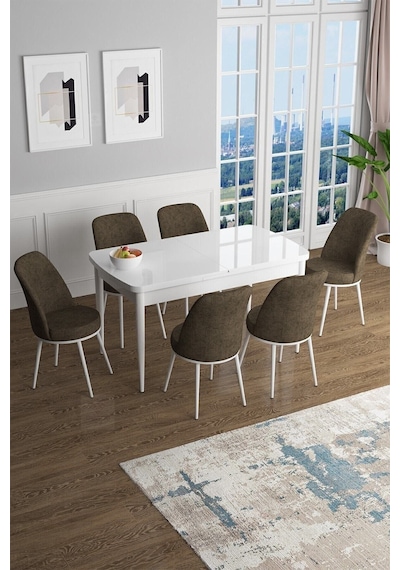 Canisa Concept Han Serisi 70x114 Açılabilir Mdf Mutfak Masası Takımı Beyaz Masa 6 Kahverengi Sandalye Masa Beyaz Sandalyeler Kahverengi Canisa Concept Han Serisi 70x114 Açılabilir Mdf Mutfak Masası Takımı Beyaz Masa 6 Kahverengi Sandalye Masa Beyaz Sandalyeler Kahverengi