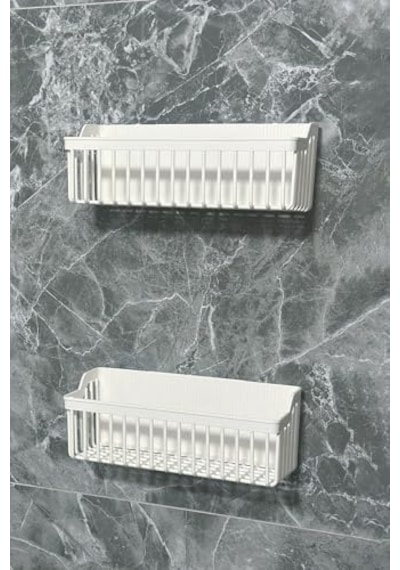 Banyor Yapışkanlı Banyo Rafı, 2'li Banyo Düzenleyici Organizer Duş Şampuanlık, Plastik Beyaz Diğer