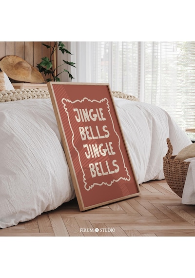 Jingle Bells Noel Duvar Sanatı, Retro Tipografi Tatil Sanatı