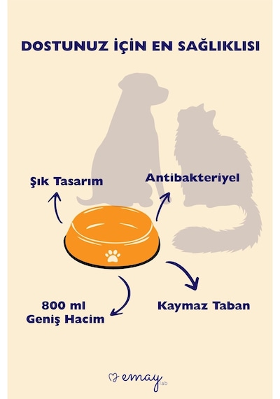 Emaye Kedi Köpek Mama Ve Su Kabı Renkli Pati - Pembe