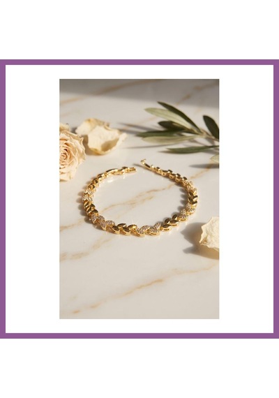 Bezos Gold Renk Pirinç Zirkon Taşlı Başak Model Kadın Bileklik Rengaren