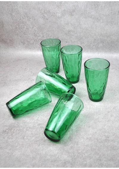 6'lı Kristal Cam Uzun Meşrubat Bardağı Yeşil Bardak 440 Ml