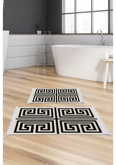 Dekoreko Kaymaz Taban Djt 2 Li Banyo Paspas Takımı Trend Saçaklı Modern 658m Siyah