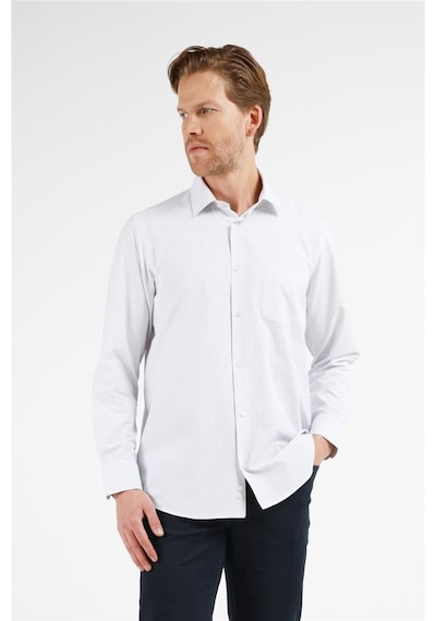 İmza Beyaz - Lacivert Çizgili Desen Sert Yaka Uzun Kol Cepli Comfort Fit Pamuklu Gömlek 1004255208 Beyaz - Lacivert