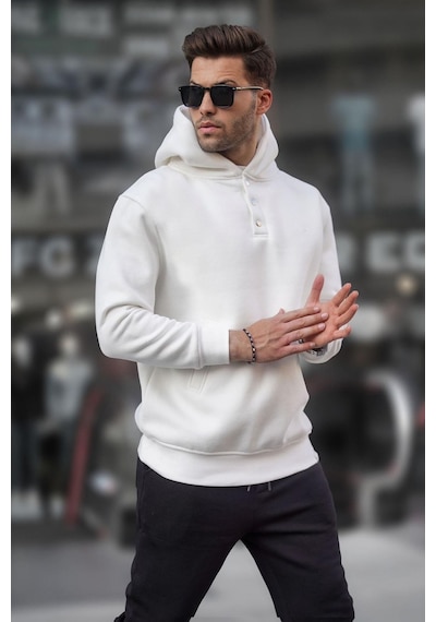 Madmext Ekru Kapüşonlu Düğme Detaylı Sweatshirt 6150-ekru Ekru