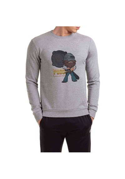 Pubg Tava Baskılı Gri Erkek Örme Sweatshirt
