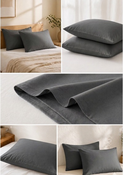 50x70 Cm Renkli Yastık Kılıfı 2 Li Set Yumuşak Dokulu Pamuklu Kumaş, Solmaz Canlı Renkler, Standart Ölçü Yastık Kılıfı Antrasit