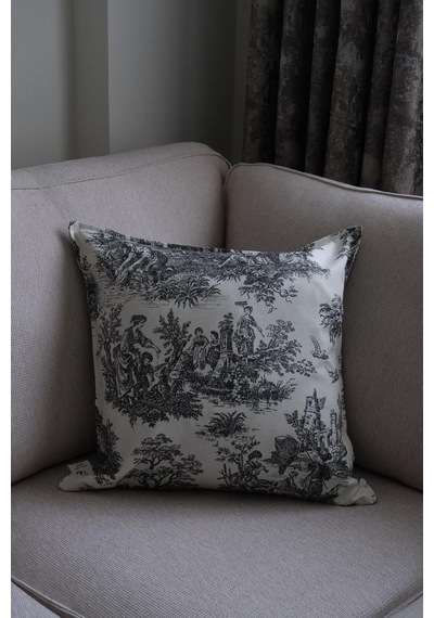 Siyah Kırlent Vintage Desenli 45x45 Dekoratif Yastık Kılıfı Siyah - 693923511 Siyah