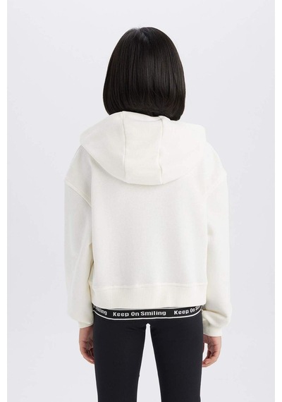 DeFacto Kız Çocuk Relax Fit Kapüşonlu Baskılı Sweatshirt E0462A825SPER85 Ekru