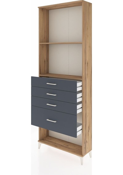 Arges Dolap 2 Raflı 4 Çekmeceli 88x30x243 Çam-antrasit Çam