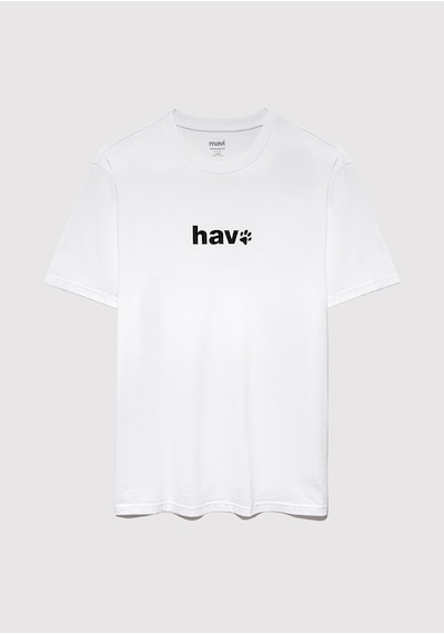 Mavi - Hav Baskılı Beyaz Tişört 0612759-620 Beyaz
