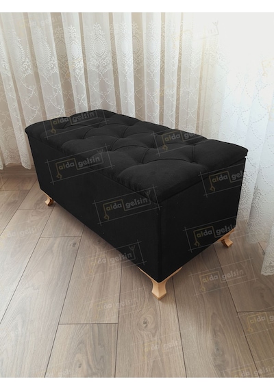 Lüks Sandıklı Kapitoneli Ayakucu Puf Bench 100 Cm Gold Ayak Mor