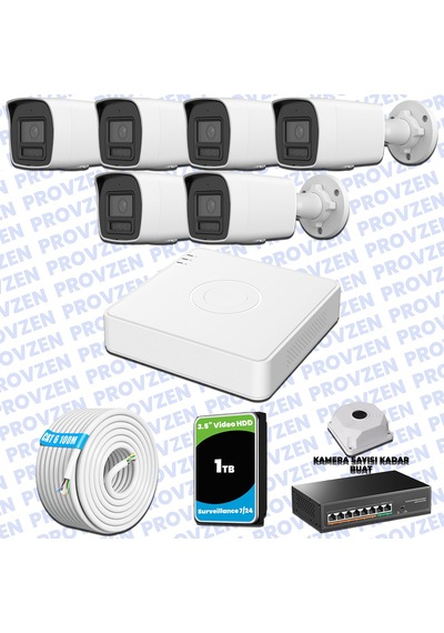 Provzen Hikvision Hibrit Ip Colorvu 6 Kameralı Güvenlik Kamerası Mikrofonlu Olay Anında Bildirim