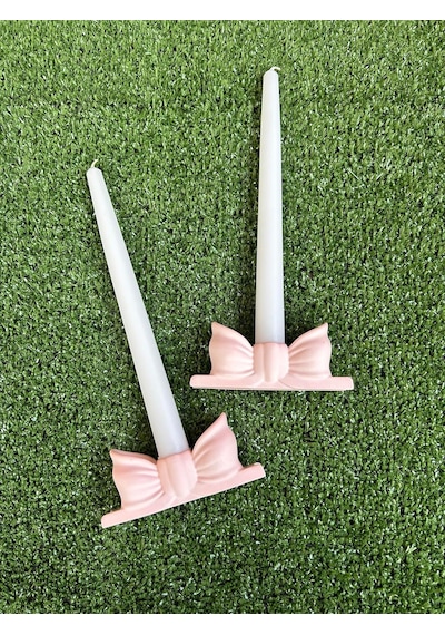 Pinterest Tasarımı 2 Adet Pürüzsüz Fiyonk Şamdan Pembe Çok Renkli