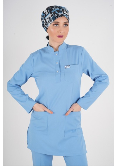 Bebe Mavi Renk Sakura Model Tesettür Doktor Hemşire Scrubs Üniforma Takımı Bebe Mavi Bebe Mavi